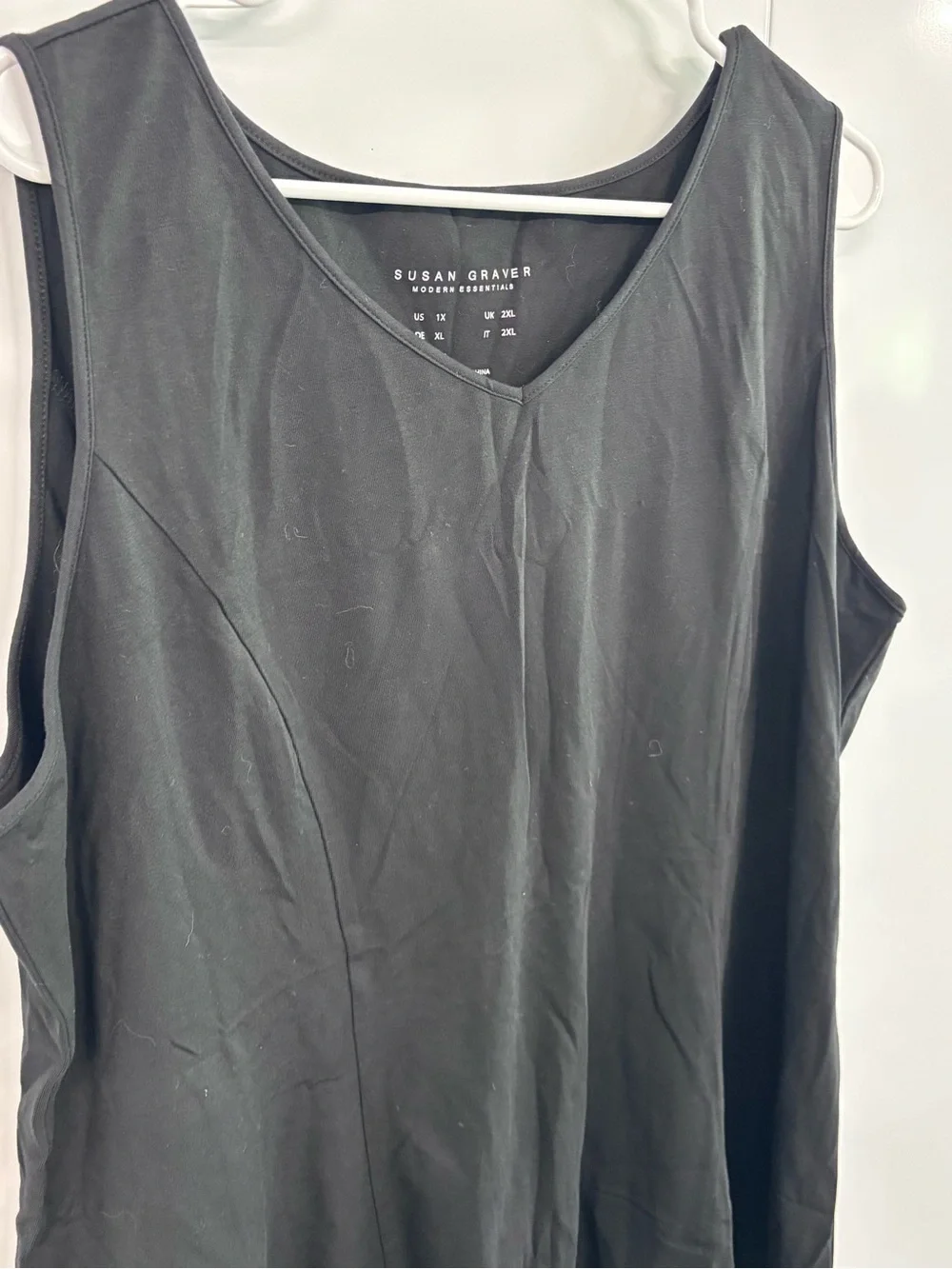 Susan Graver Tank Top Womens Size 1X  Black Liquid Knit Stretch Relaxed Comfort